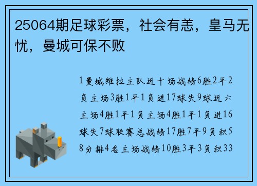 25064期足球彩票，社会有恙，皇马无忧，曼城可保不败
