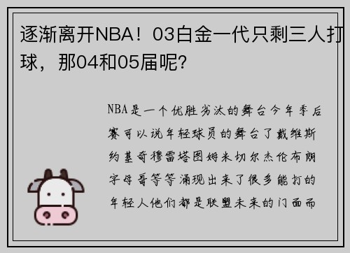 逐渐离开NBA！03白金一代只剩三人打球，那04和05届呢？
